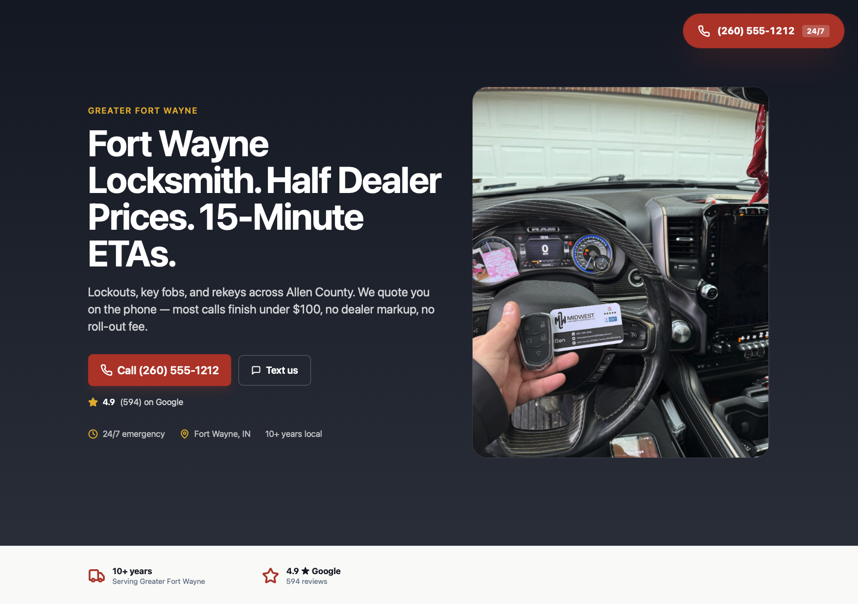 The homepage hero of a Sitebarn-built site